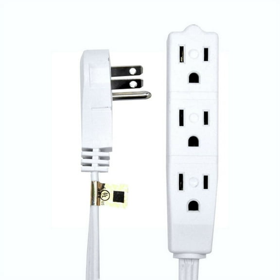 12 Feet White Durable Heavy Duty 3 Outlet Indoor 13A Flat Plug Extension Cord