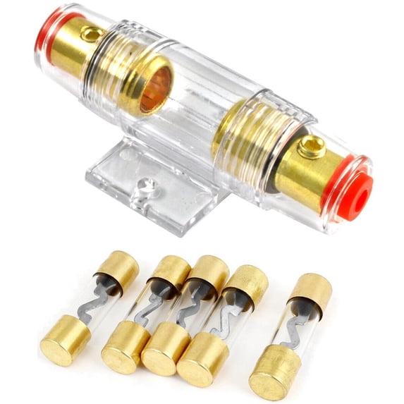 The Wires Zone Gold Plated Inline AGU Fuse Holder with 5 100 Amp Fuses, 4/8 Gauge