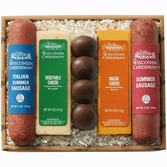 The Wisconsin Cheeseman 5-Piece Delights Gift Basket with Truffles