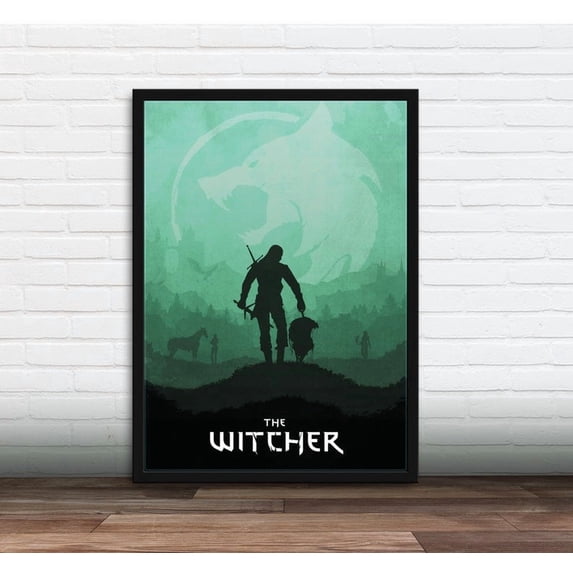 The Witcher Poster Geralt Wall Art Minimalist Fantasy Game Decor Green 8x12 Inches UNFRAMED