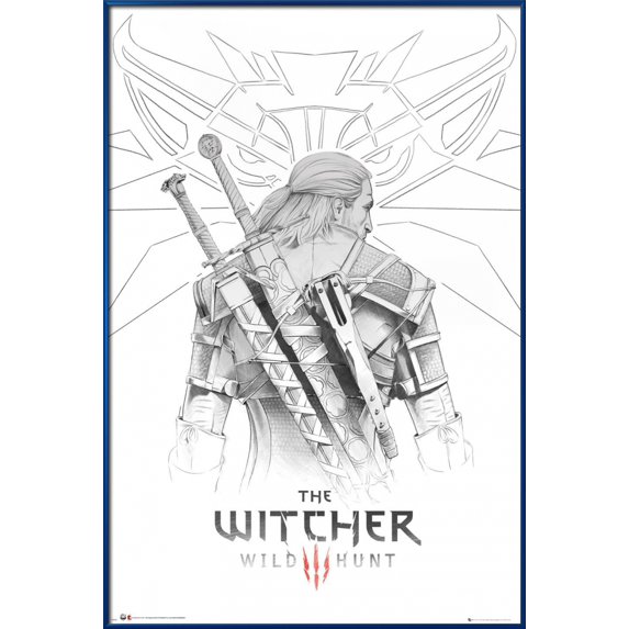 The Witcher: Wild Hunt - Framed Gaming Poster (Geralt - Sketch) (Size: 24" X 36") (Metallic Blue Plastic Frame)