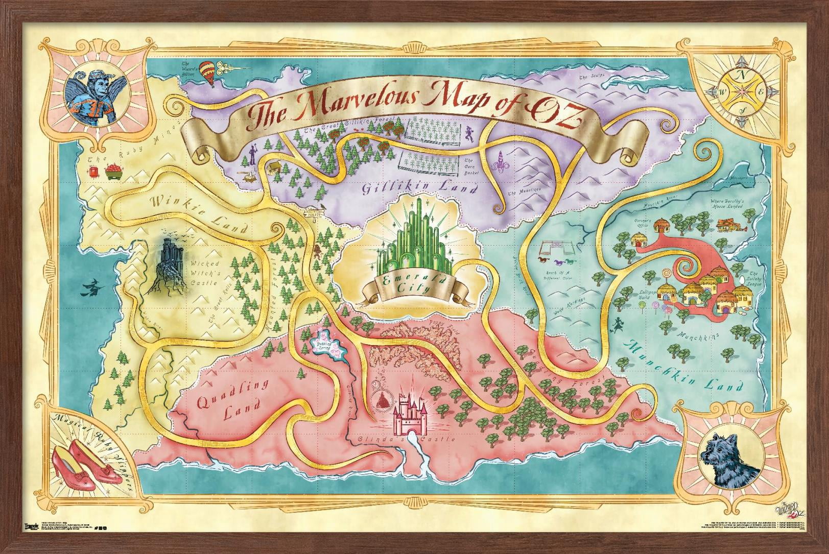 The Wizard Of Oz - Map Wall Poster, 14.725" x 22.375", Framed