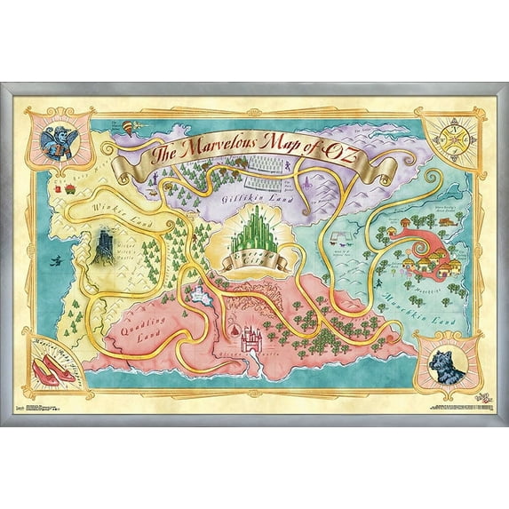 The Wizard Of Oz - Map Wall Poster, 22.375" x 34", Framed