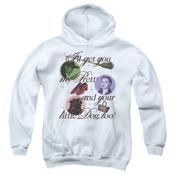 The Wizard of Oz I'll Get You My Pretty Youth Kids Boy/Girls Pull-Over Hoodie, White, Small