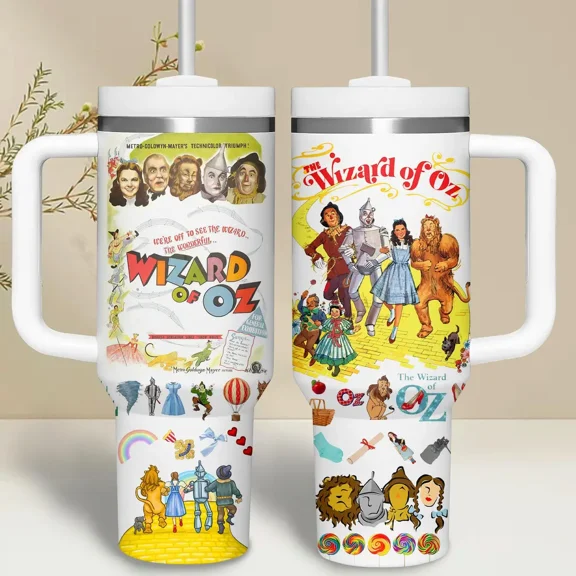 The Wizard of Oz Movies Tumbler 40oz, Vintage Fairytale Adventure Travel Mug, Whimsical Storybook Gift, Stainless Steel Cup With Handle & Straw