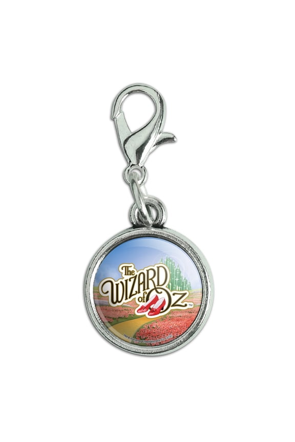 The Wizard of Oz Ruby Slippers Logo Antiqued Bracelet Pendant Zipper Pull Charm with Lobster Clasp