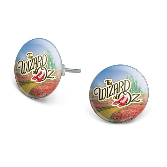The Wizard of Oz Ruby Slippers Logo Novelty Silver Plated Stud Earrings
