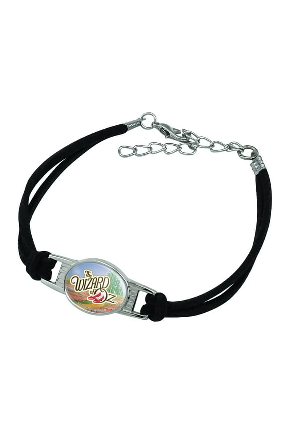 The Wizard of Oz Ruby Slippers Logo Novelty Suede Leather Metal Bracelet