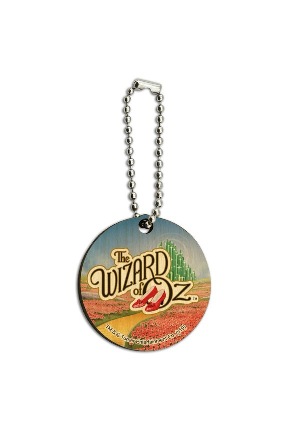 The Wizard of Oz Ruby Slippers Logo Wood Wooden Round Keychain Key Chain Ring