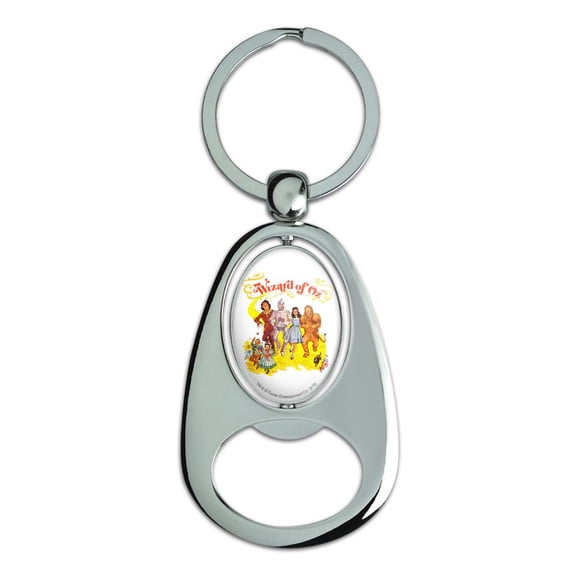 The Wizard of Oz Yellow Brick Road Keychain Chrome Metal Spinning Oval Bottle Opener