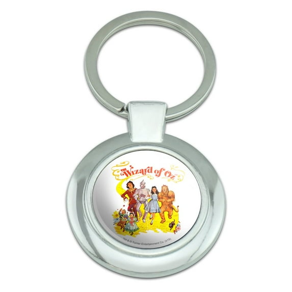 The Wizard of Oz Yellow Brick Road Keychain Classy Round Chrome Plated Metal