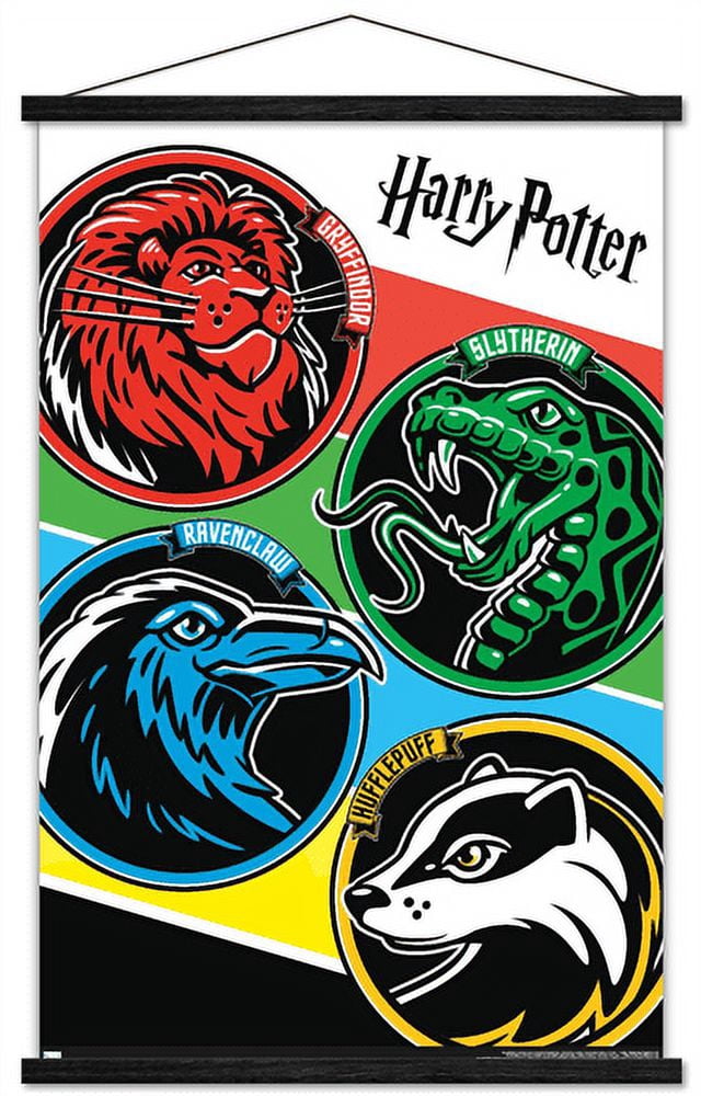 The Wizarding World: Harry Potter - Color Crests Wall Poster with Wooden Magnetic Frame, 22.375" x 34"