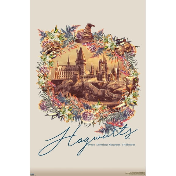 The Wizarding World: Harry Potter - Floral Hogwarts Wall Poster, 14.725" x 22.375"