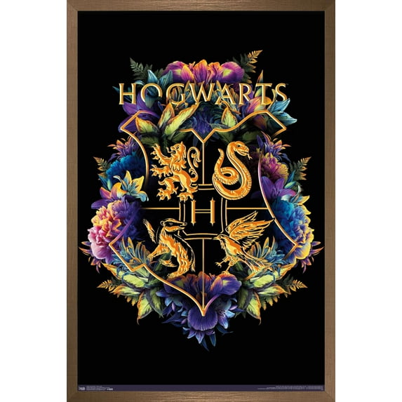 The Wizarding World: Harry Potter - Floral House Crests Wall Poster, 14.725" x 22.375", Framed