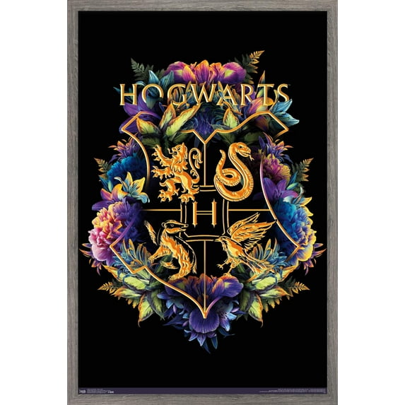 The Wizarding World: Harry Potter - Floral House Crests Wall Poster, 22.375" x 34", Framed