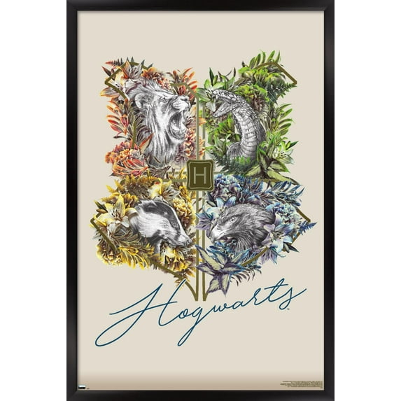 The Wizarding World: Harry Potter - Flower House Crest Wall Poster, 14.725" x 22.375", Framed