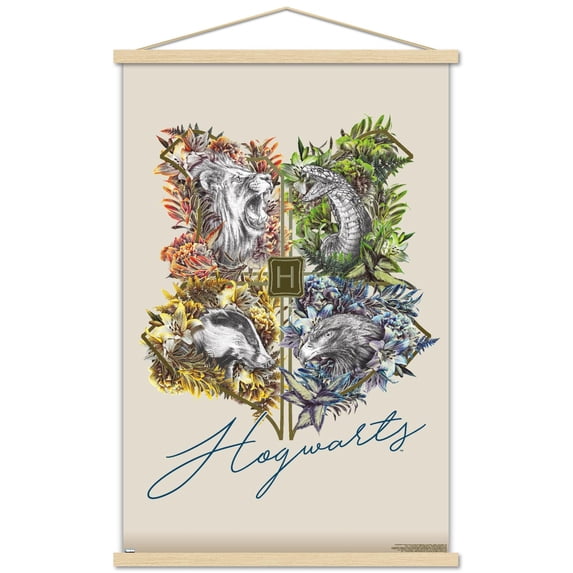 The Wizarding World: Harry Potter - Flower House Crest Wall Poster with Wooden Magnetic Frame, 22.375" x 34"