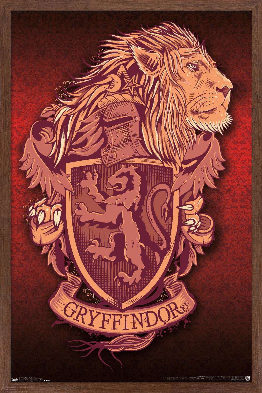 The Wizarding World: Harry Potter - Gryffindor Lion Crest Wall Poster, 14.725" x 22.375", Framed