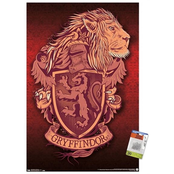 The Wizarding World: Harry Potter - Gryffindor Lion Crest Wall Poster with Push Pins, 22.375" x 34"