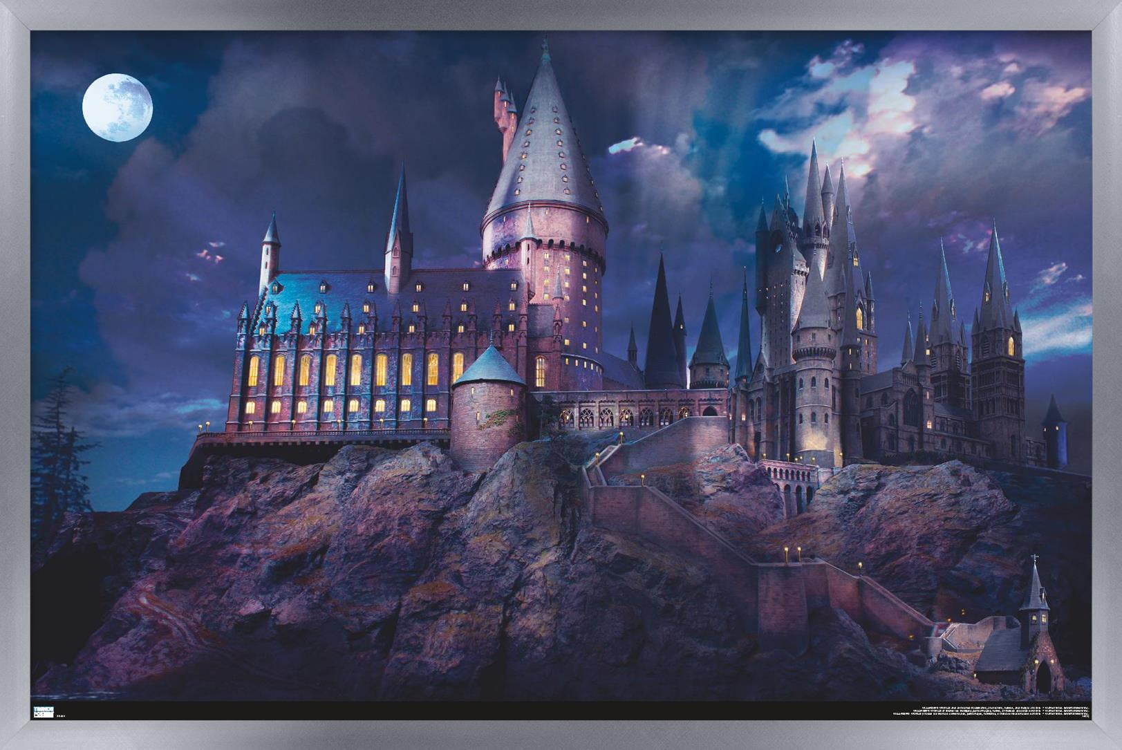 The Wizarding World: Harry Potter - Hogwarts At Night Wall Poster, 22.375" x 34" Framed