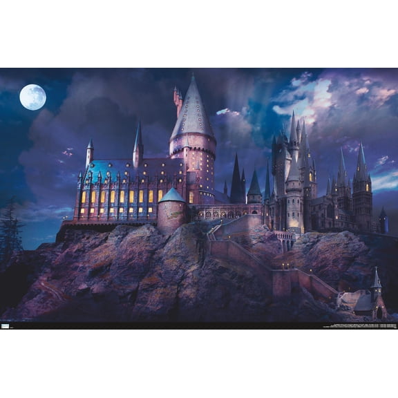 The Wizarding World: Harry Potter - Hogwarts At Night Wall Poster, 22.375" x 34"