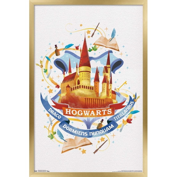 The Wizarding World: Harry Potter - Hogwarts Castle Charm Wall Poster, 22.375" x 34", Framed