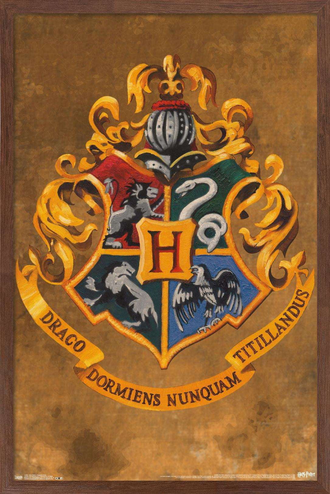 The Wizarding World: Harry Potter - Hogwarts Crest Wall Poster, 14.725" x 22.375", Framed
