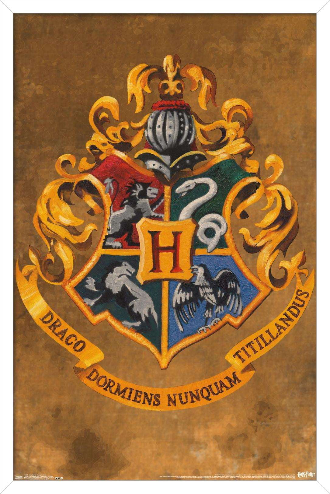 The Wizarding World: Harry Potter - Hogwarts Crest Wall Poster, 14.725" x 22.375", Framed