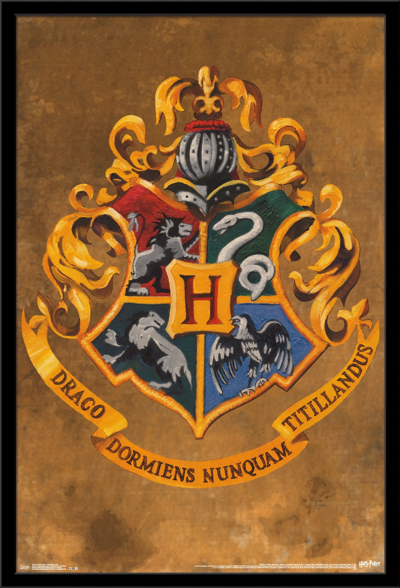 The Wizarding World: Harry Potter - Hogwarts Crest Wall Poster, 22.375" x 34", Framed