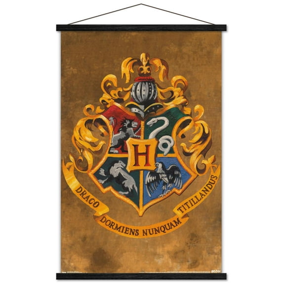 The Wizarding World: Harry Potter - Hogwarts Crest Wall Poster with Wooden Magnetic Frame, 22.375" x 34"