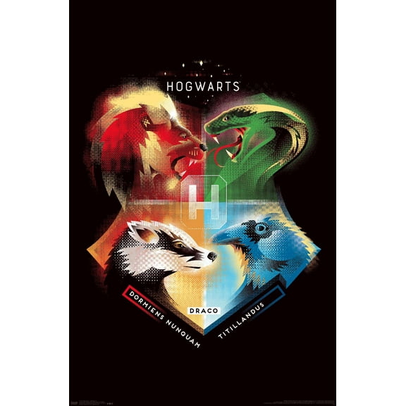 The Wizarding World: Harry Potter - Hogwarts House Crests Wall Poster, 14.725" x 22.375"