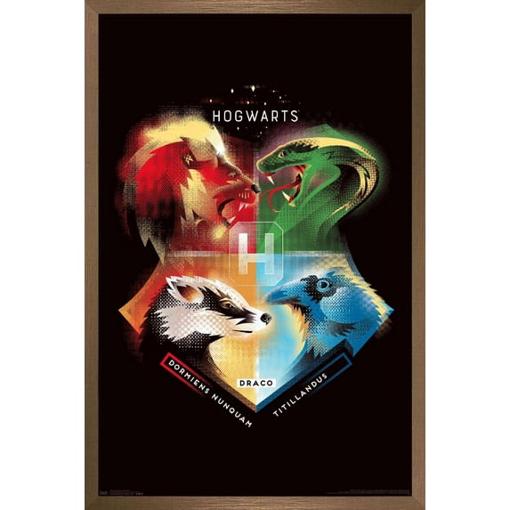 The Wizarding World: Harry Potter - Hogwarts House Crests Wall Poster, 22.375" x 34", Framed