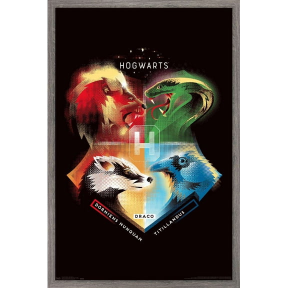 The Wizarding World: Harry Potter - Hogwarts House Crests Wall Poster, 22.375" x 34", Framed