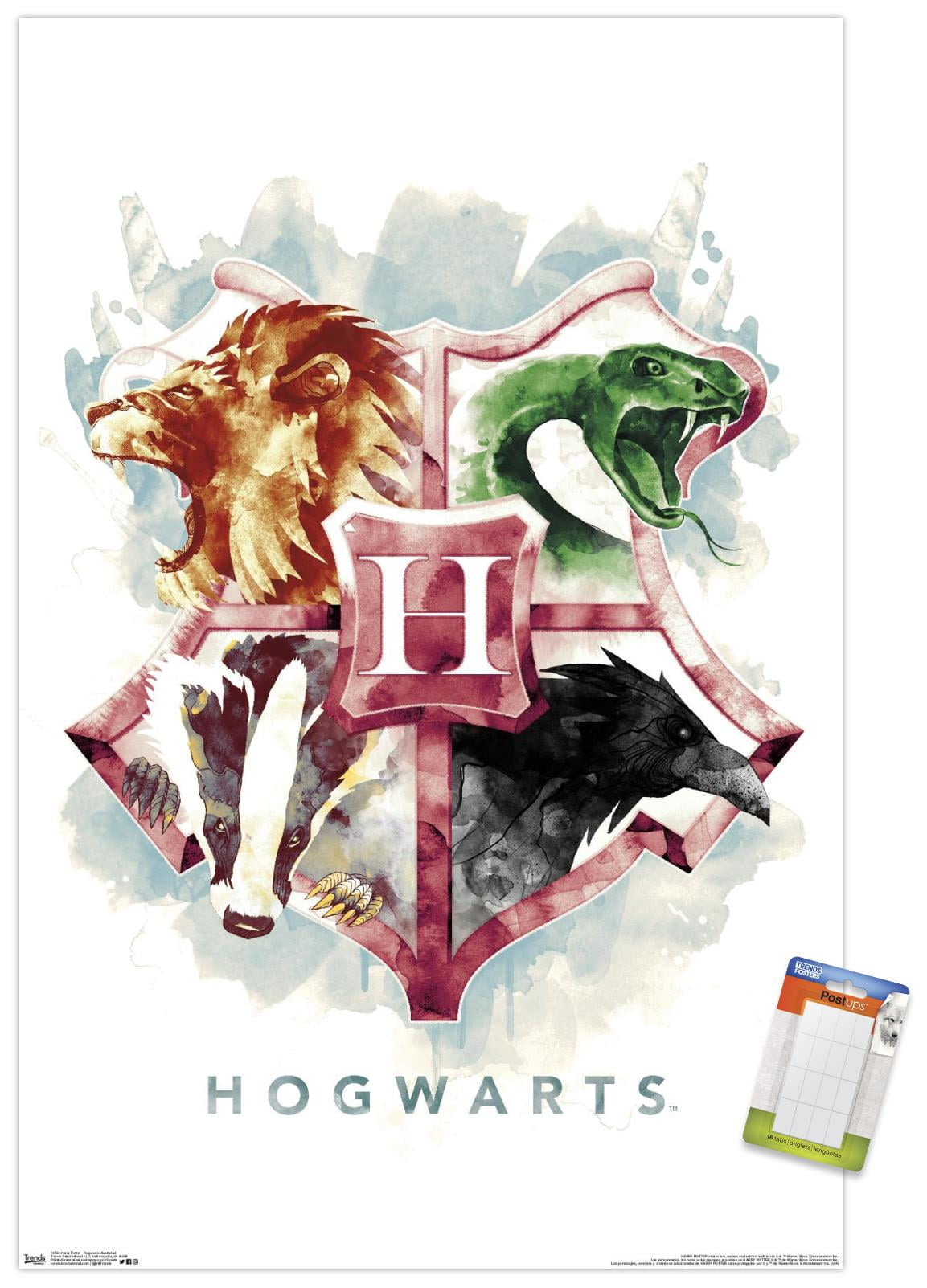 The Wizarding World: Harry Potter - Hogwarts Illustrated House Crests Wall Poster, 14.725" x 22.375"
