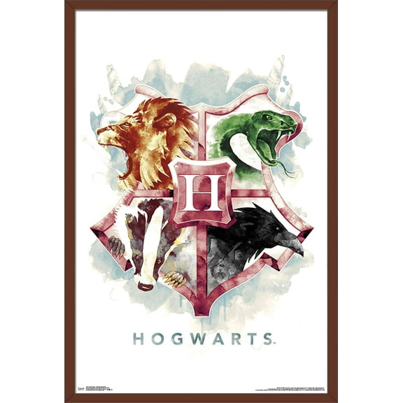 The Wizarding World: Harry Potter - Hogwarts Illustrated House Crests Wall Poster, 22.375" x 34", Framed