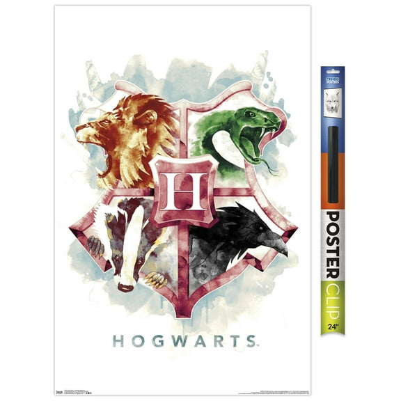 The Wizarding World: Harry Potter - Hogwarts Illustrated House Crests Wall Poster, 22.375" x 34"