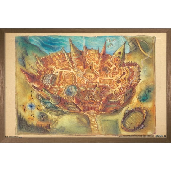 The Wizarding World: Harry Potter - Hogwarts Map Wall Poster, 14.725" x 22.375", Framed