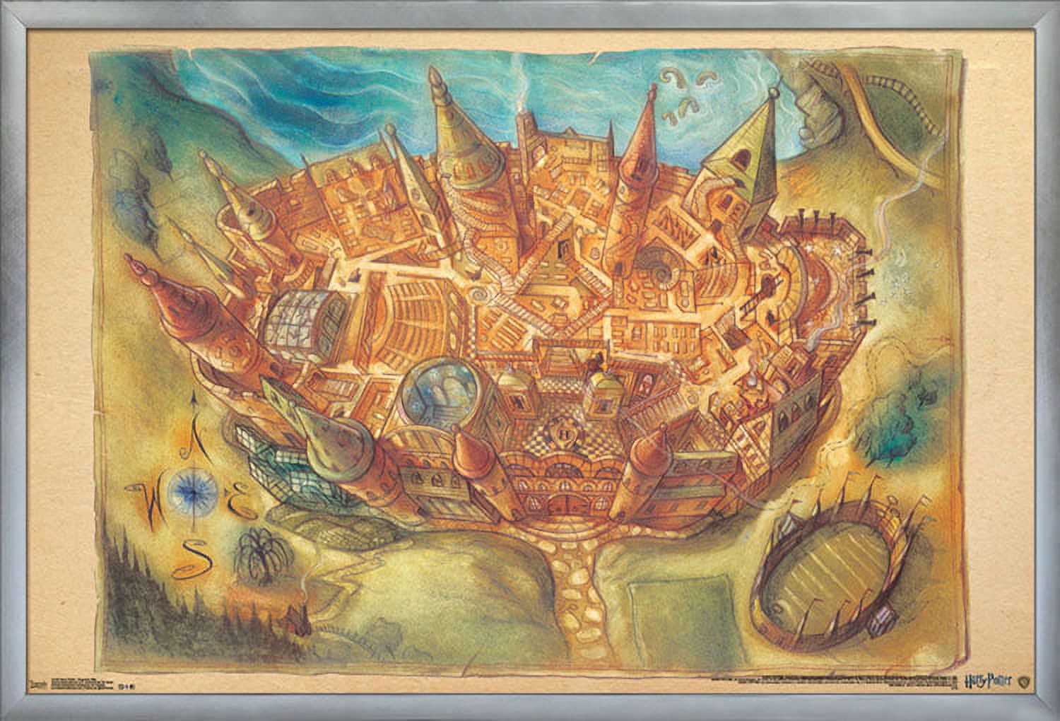 The Wizarding World: Harry Potter - Hogwarts Map Wall Poster, 22.375" x 34", Framed