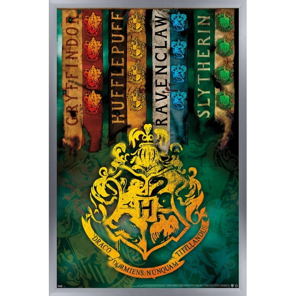 The Wizarding World: Harry Potter - House Crests Wall Poster, 22.375" x 34", Framed