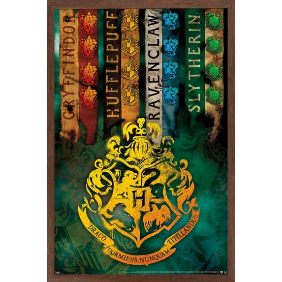 The Wizarding World: Harry Potter - House Crests Wall Poster, 22.375" x 34", Framed