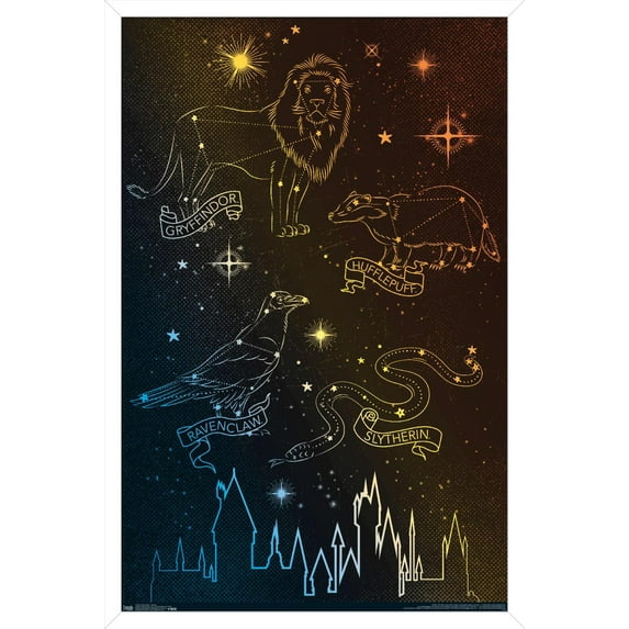 The Wizarding World: Harry Potter - Houses in the Stars Wall Poster, 14.725" x 22.375", Framed