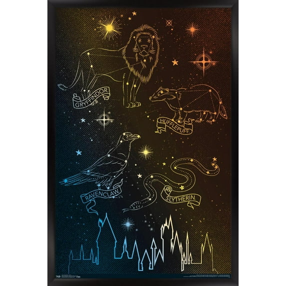 The Wizarding World: Harry Potter - Houses in the Stars Wall Poster, 14.725" x 22.375", Framed