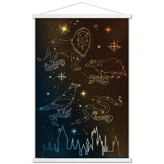 The Wizarding World: Harry Potter - Houses in the Stars Wall Poster with Wooden Magnetic Frame, 22.375" x 34"