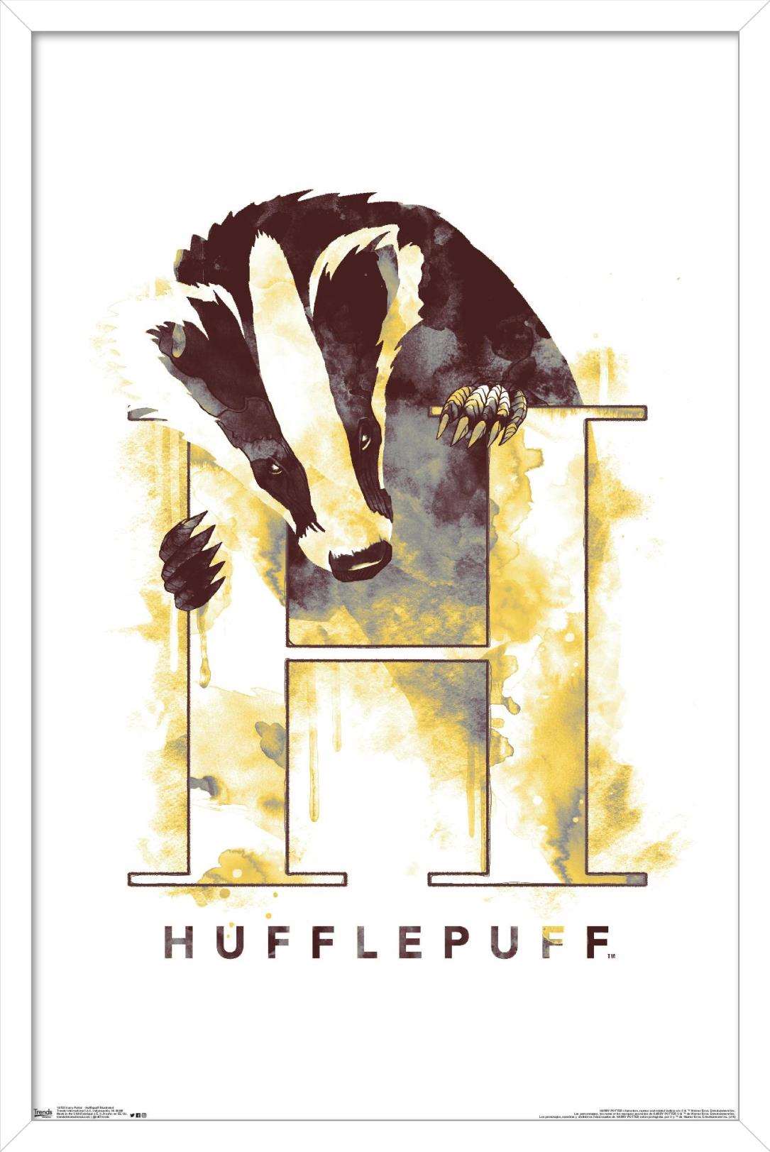 The Wizarding World: Harry Potter - Hufflepuff Illustrated House Logo Wall Poster, 14.725" x 22.375", Framed