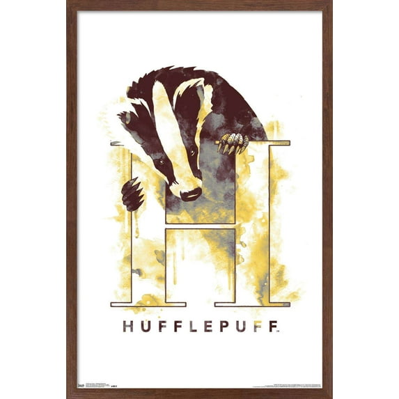 The Wizarding World: Harry Potter - Hufflepuff Illustrated House Logo Wall Poster, 14.725" x 22.375", Framed