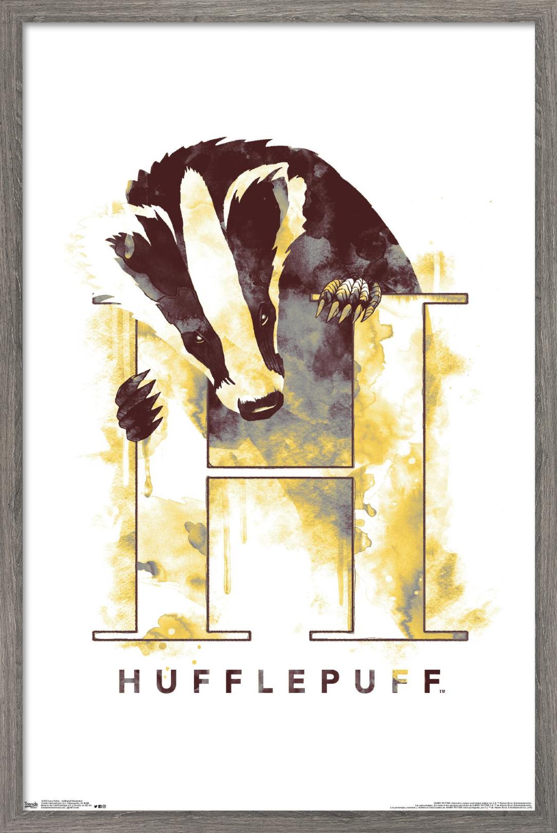 The Wizarding World: Harry Potter - Hufflepuff Illustrated House Logo Wall Poster, 14.725" x 22.375", Framed