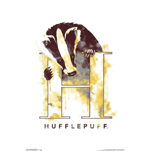 The Wizarding World: Harry Potter - Hufflepuff Illustrated House Logo Wall Poster, 14.725" x 22.375"