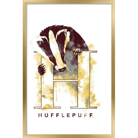 The Wizarding World: Harry Potter - Hufflepuff Illustrated House Logo Wall Poster, 22.375" x 34", Framed