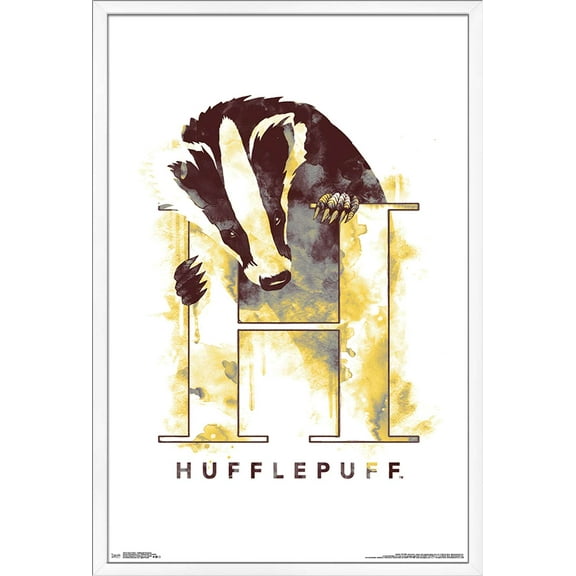 The Wizarding World: Harry Potter - Hufflepuff Illustrated House Logo Wall Poster, 22.375" x 34", Framed