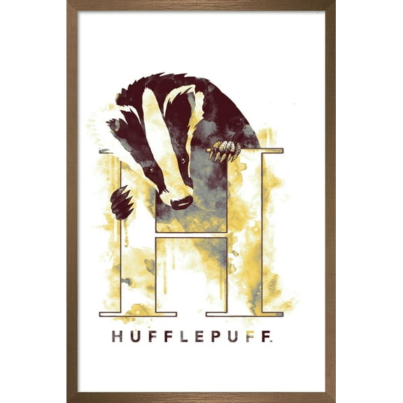 The Wizarding World: Harry Potter - Hufflepuff Illustrated House Logo Wall Poster, 22.375" x 34", Framed
